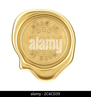 Gold Wax Seal with Made In Italy Sign on a white background. 3d Rendering Stock Photo