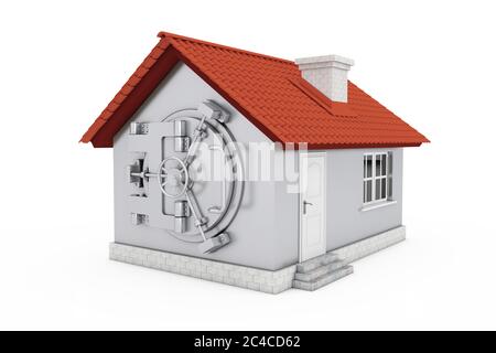 Modern Cottage House with Bank Safe Pad Door on a white background. 3d Rendering Stock Photo