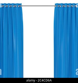 Blue Curtains with Eyelets on the Round Ledge on a white background. 3d Rendering Stock Photo