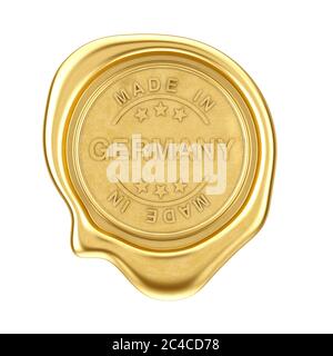 Gold Wax Seal with Made In Germany Sign on a white background. 3d Rendering Stock Photo