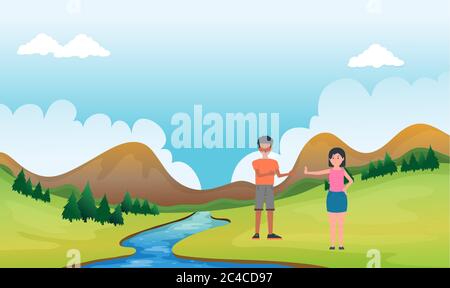 Couple is playing in the gardens Stock Vector