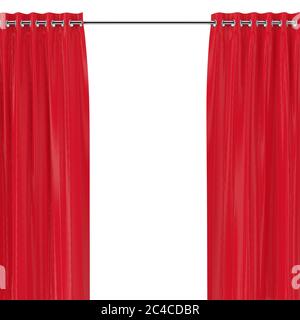 Red Curtains with Eyelets on the Round Ledge on a white background. 3d Rendering Stock Photo