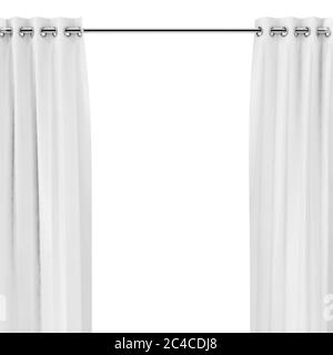 White Curtains with Eyelets on the Round Ledge on a white background. 3d Rendering Stock Photo