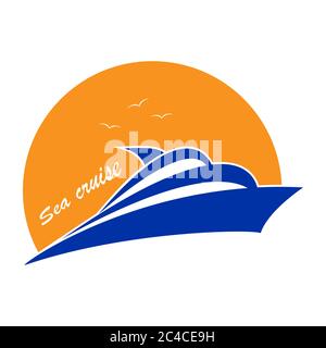 Vector illustration of a yacht on a sunset background for logo, posters, banners and theme design, isolated on a white background Stock Vector