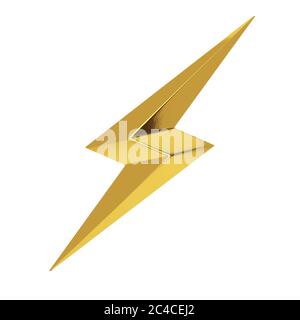 Golden Thunderbolt Lighting Icon on a white background. 3d Rendering Stock Photo