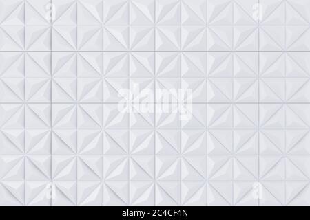 White Abstract Geometric Polygonal Pyramids Wall Panel Segments Background extreme closeup. 3d Rendering Stock Photo