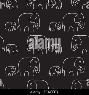 Seamless texture with mother elephant and her baby. Stock Vector