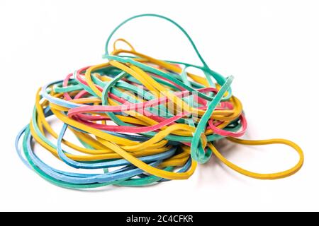 multi colored rubber band on white background Stock Photo