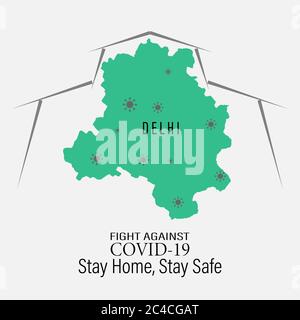 India national delhi state lockdown due to coronavirus crisis covid-19 disease. India under lockdown with delhi map Concept of India national lockdown Stock Vector