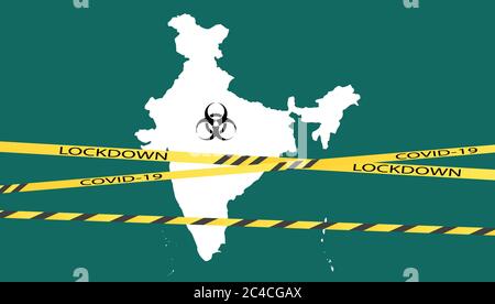 India national delhi state lockdown due to coronavirus crisis covid-19 disease. India under lockdown with delhi map Concept of India national lockdown Stock Vector