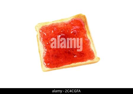 Toast with strawberry jam isolated on white background Stock Photo