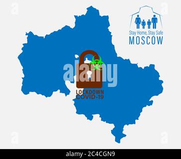 Vector illustration moscow lockdown preventing coronavirus spread or outbreak, precaution to lock down virus infection Russia Stock Vector