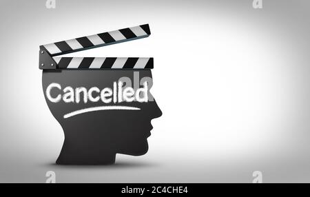Media cancel culture symbol or cultural cancellation and social media censorship as canceling or restricting cancelled shows that are offensive. Stock Photo