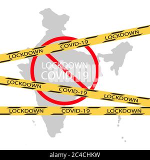 India national delhi state lockdown due to coronavirus crisis covid-19 disease. India under lockdown with delhi map Concept of India national lockdown Stock Vector