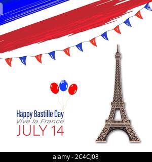 Eiffel Tower Black Silhouette Vector Illustration. Happy Bastille Day, 14 July. Viva France National Day. Vector Illustration. Suitable for poster, ba Stock Vector