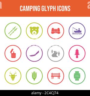 Beautiful Camping vector icon set Stock Vector