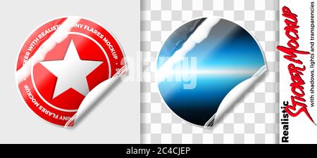 Sticker mockup with glossy reflections or flares. Template with replaceable label, ready for your custom design Stock Vector
