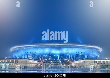 Russia, St.Petersburg - January 28, 2017: the stadium St.Petersburg in the fog, the FIFA World Cup. Stock Photo