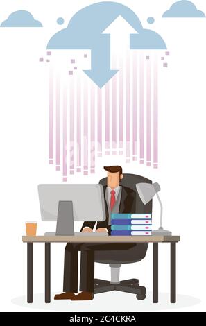 Businesspeople with Cloud Computing Concept. Cloud Computing online digital document storage system. Flat cartoon character vector illustration. Stock Vector