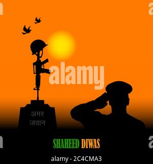 Vector Illustration of Kargil Vijay Diwas, banner or poster.Commemoration day. Martyr's Day. Poster for salute indian army, amar jyoti, amar jawan. Stock Vector