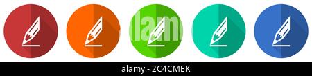 Pencil icon set, red, blue, green and orange flat design web buttons isolated on white background, vector illustration Stock Vector