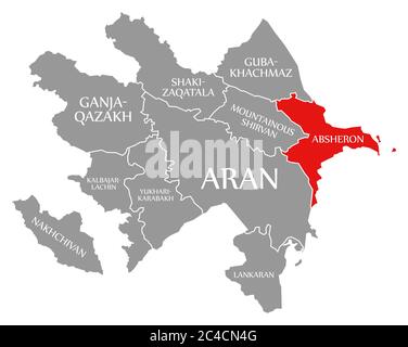 Absheron red highlighted in map of Azerbaijan Stock Photo
