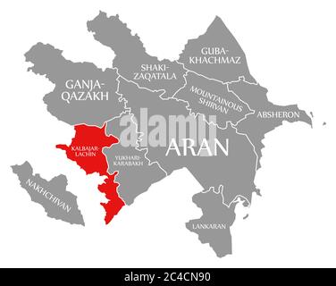 Kalbajar-Lachin red highlighted in map of Azerbaijan Stock Photo