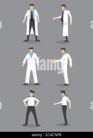 Occupation vector icon set of man in different white uniform isolated on white background Stock Vector