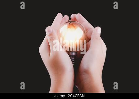 Creativity and innovative are keys to success. Concept of new idea and innovation with light bulbs. Stock Photo