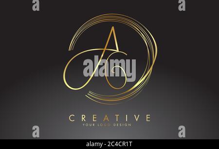 Handwritten Golden AG A G Letters Logo with a minimalist design. AG A G Sign with Golden Circular Circles. Creative Stamp Vector Illustration with let Stock Vector