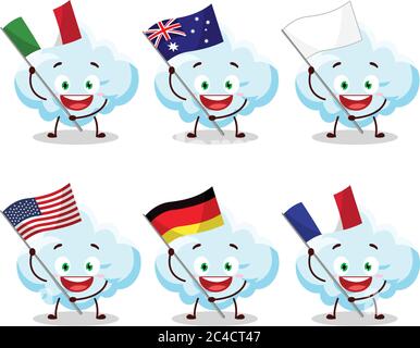 Cloud cartoon character bring the flags of various countries Stock Vector