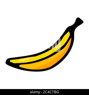 Yellow banana. Hand drawn outline doodle icon. Colorful isolated on white background. Vector illustration for greeting cards, posters, patches, prints Stock Vector