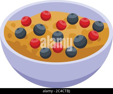 Cereal flakes bowl with berry icon, isometric style Stock Vector