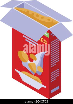 Open cereal flakes package icon, isometric style Stock Vector