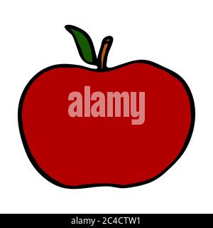 Apple with stem and leaf. Hand drawn outline doodle icon. Colorful isolated on white background. Vector illustration for greeting cards, posters Stock Vector