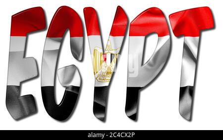 Egypt word 3D illustration with a flag texture on an isolated white background Stock Photo