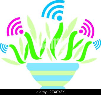 Sign wifi in the form of a plant in a pot. For a poster in a guest room, shop, hotel, relaxation area. Stock Vector