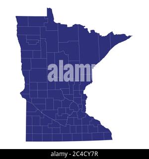 High Quality map of Minnesota is a state of United States of America with borders of the counties Stock Vector