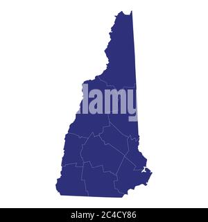 High Quality map of New Hampshire is a state of United States of America with borders of the counties Stock Vector