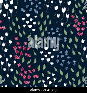 Garden full of flowers and leaves. High density, interesting endless pattern. Meadow on clothes or wrapping paper, wallpaper. Seamless vector. Stock Vector