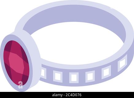 Silver ruby ring icon, isometric style Stock Vector