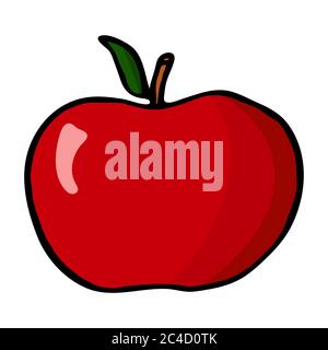 Apple with stem and leaf. Hand drawn outline doodle icon. Colorful isolated on white background. Vector illustration for cards, posters Stock Vector