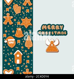 Christmas gingerbread cookies making a rectangular frame. Vector illustration.Happy winter holidays poster. New year. Christmas holiday banner Stock Vector