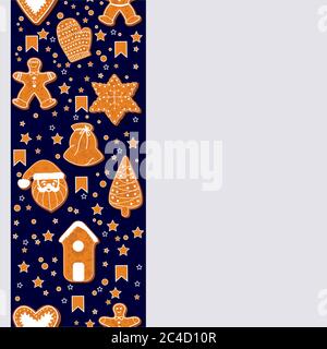 Christmas gingerbread cookies making a rectangular frame. Vector illustration.Happy winter holidays poster. New year. Christmas holiday banner Stock Vector