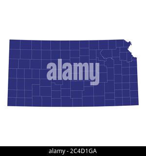 High Quality map of Kansas is a state of United States of America with borders of the counties Stock Vector