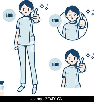 A young nurse woman with Thumbs up images. It's vector art so it's easy to edit. Stock Vector