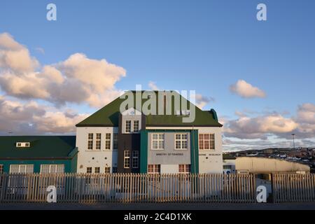 LUDERITZ, NAMIBIA - JAN 26, 2016: Marine research institute of ministry of fisheries in Luderitz shown at sunset, Luderitz is a harbour town in southw Stock Photo
