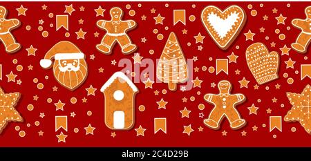 Christmas gingerbread cookies making a rectangular frame. Vector illustration.Happy winter holidays poster. New year. Christmas holiday banner Stock Vector