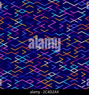 Abstract geometric background. Abstract technology pattern with colorful geometric shapes in tessellation. Linear abstract lattice, random coloring. V Stock Vector