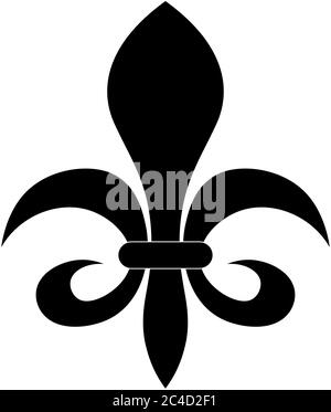 The fleur-de-lis or flower-de-luce sign of lily used as decorative design or symbol in heraldry. Simple elegant flat vector black illustration on white background. Stock Vector